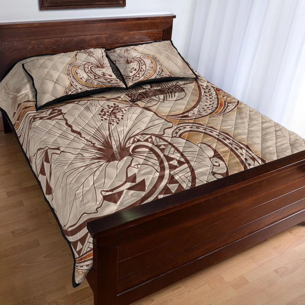 Papua New Guinea Quilt Bed Set - Hibiscus Flowers Vintage Style - Polynesian Pride