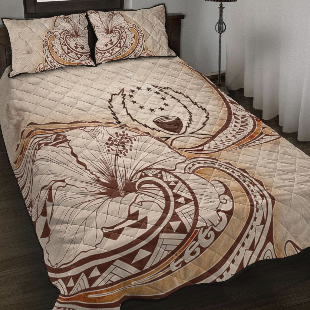 Pohnpei Quilt Bed Set - Hibiscus Flowers Vintage Style Nude - Polynesian Pride