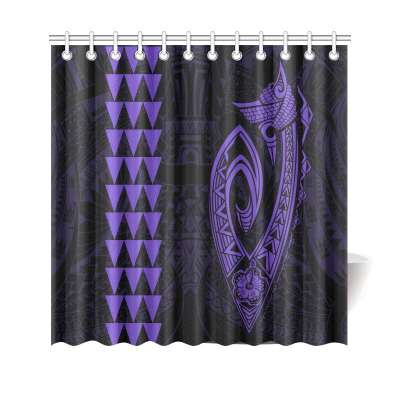 Hawaii Kakau Makau Fish Hook Polynesian Shower Curtain - Purple 177 x 172 (cm) Purple - Polynesian Pride