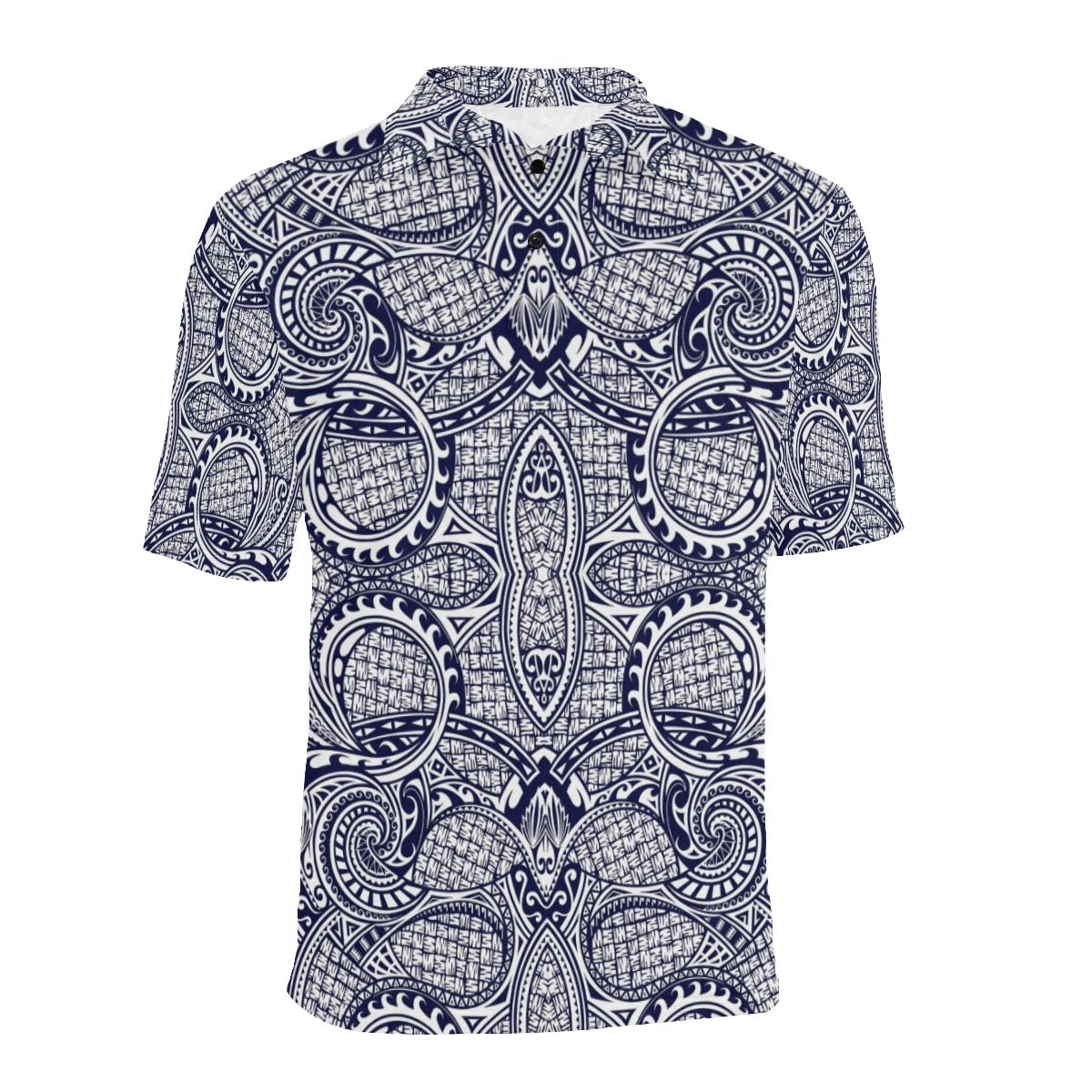 Polynesian Polo Shirt Blue and White - Polynesian Pride