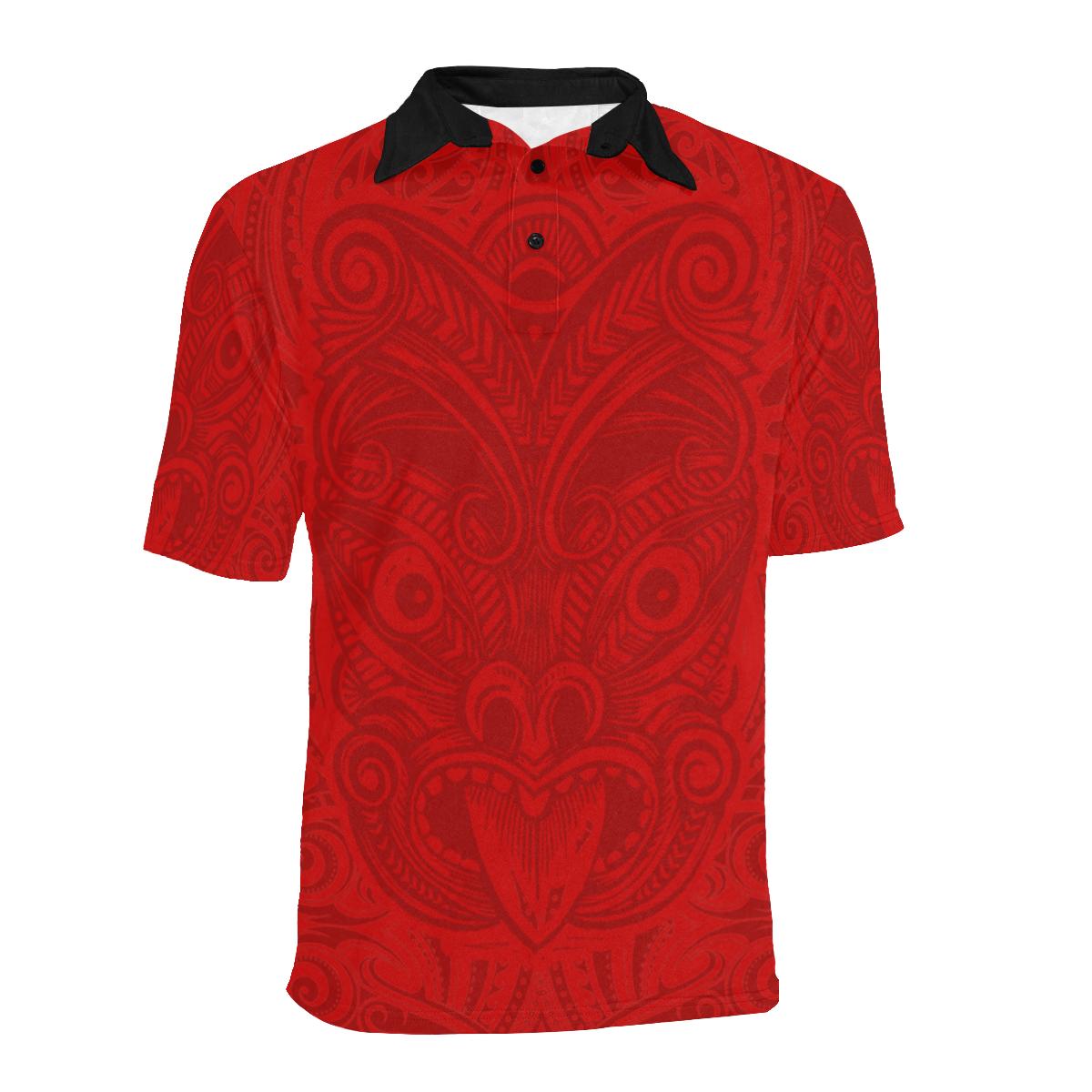 Maori Mask Polo Mens All Over Print Polo Shirt (Model T55) - Polynesian Pride