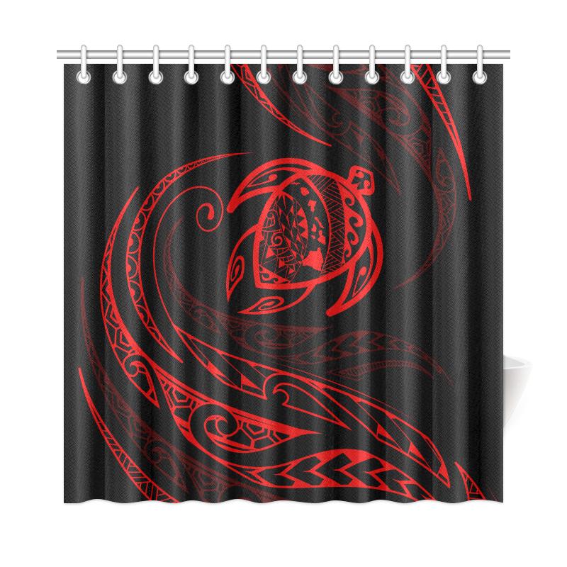 Hawaii Turtle Shower Curtain - Red - Frida Style 177 x 172 (cm) Black - Polynesian Pride