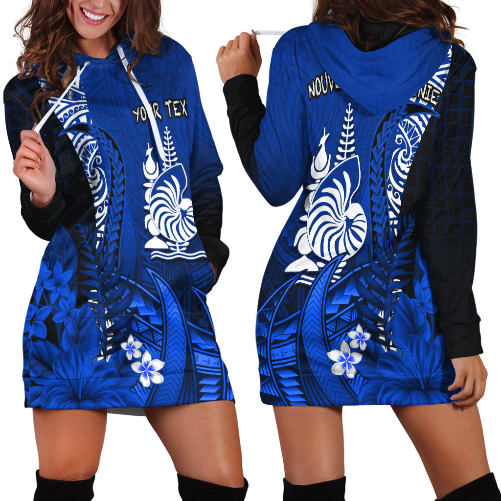 (Custom Personalised) New Caledonia Hoodie Dress Nautilus Blue Polynesian Hibiscus LT13 Blue - Polynesian Pride