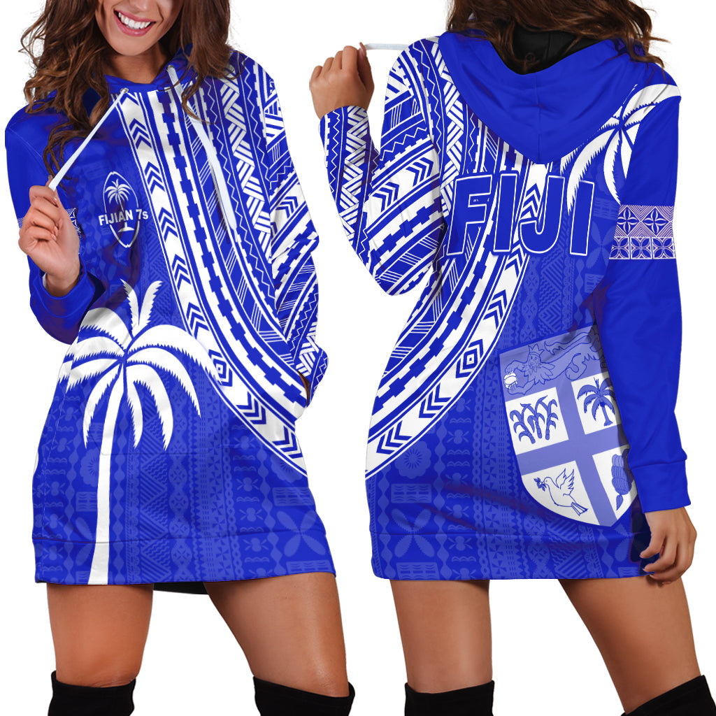 Fiji Rugby Sevens Hoodie Dress Fijian 7s Tapa Polynesian Blue Ver.02 LT13 Blue - Polynesian Pride