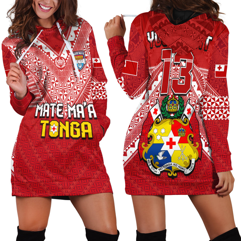 (Custom Text and Number) Tonga Rugby MMT Hoodie Dress Ngatu Mate Maa Tonga Special LT13 Red - Polynesian Pride