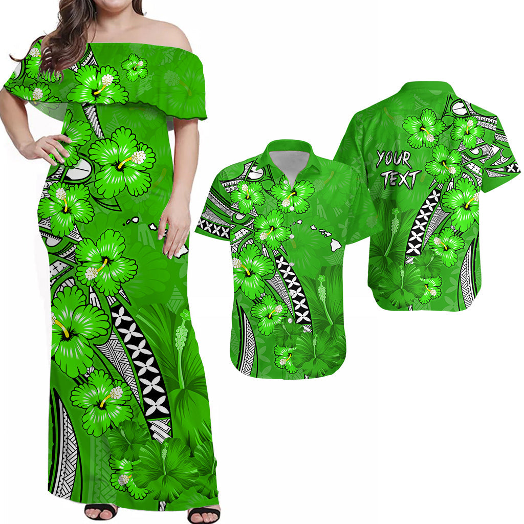 Custom Matching Hawaiian Outfits For Couples Dress and Hawaiian Shirt Polynesia Green Hibiscus and Map Mystical LT13 Green - Polynesian Pride