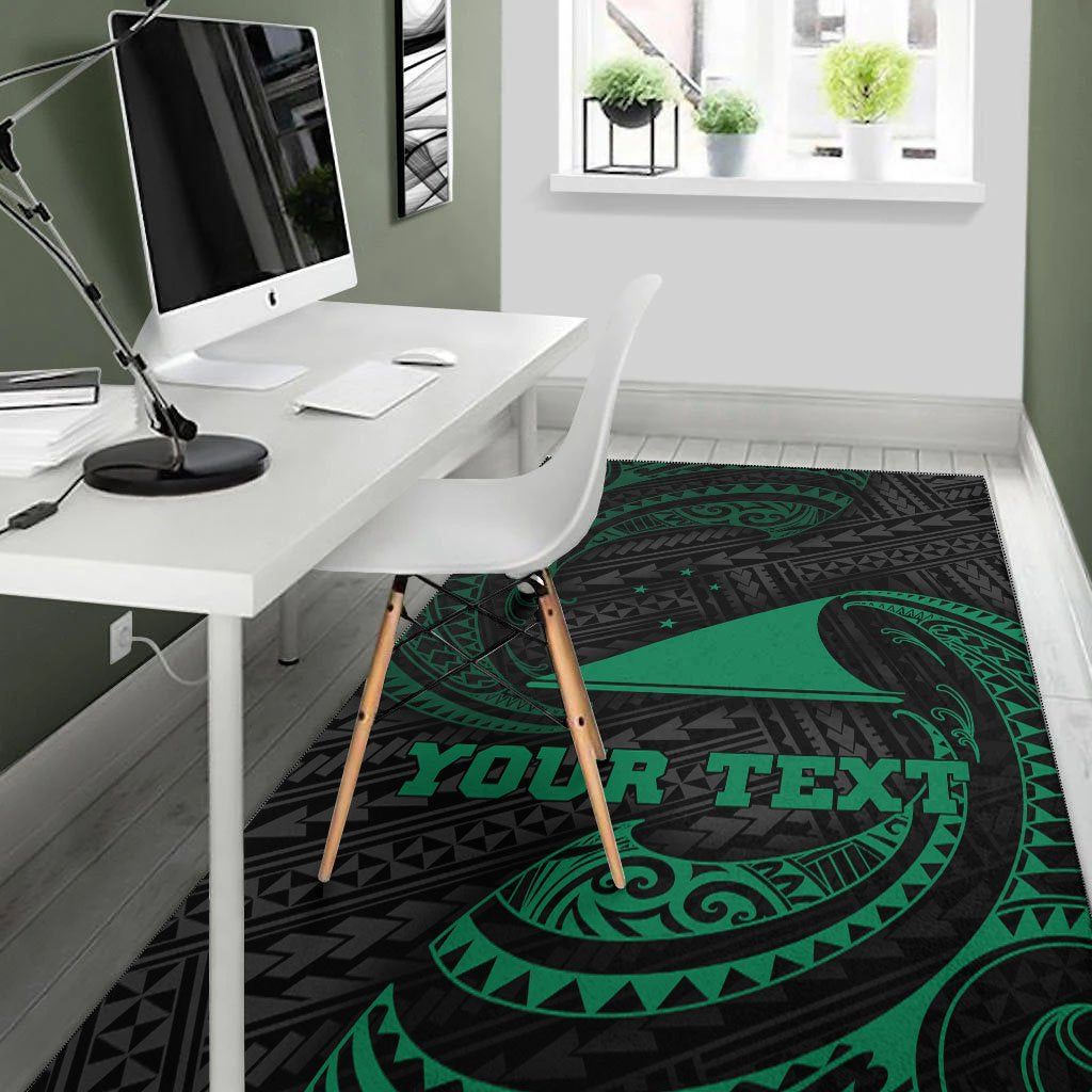 Tokelau Polynesian Custom Personalised Area Rug - Green Tribal Wave - Polynesian Pride