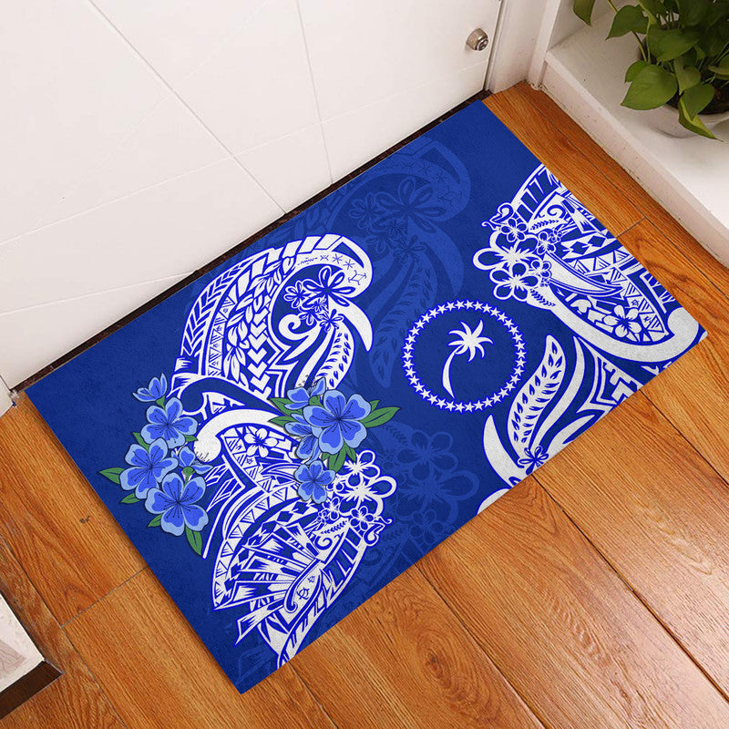 FSM Chuuk State Door Mat Polynesian Floral Tribal LT9 Blue - Polynesian Pride