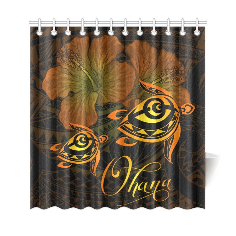 Hawaii Turtle Ohana Hibiscus Poly Shower Curtain - Yellow - Polynesian Pride