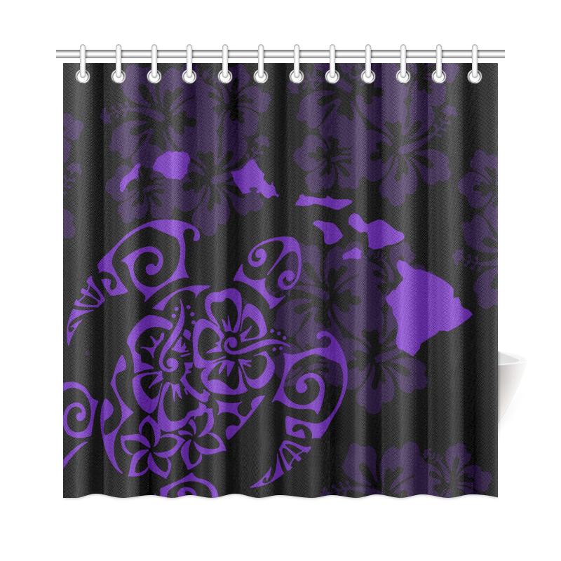 Turtle Hibiscus Map Purple Shower Curtain 177 x 172 (cm) Purple - Polynesian Pride