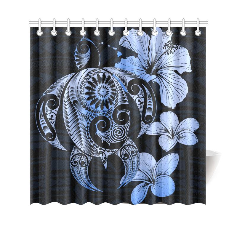 Hibiscus Plumeria Mix Polynesian Blue Turtle Shower Curtain 177 x 172 (cm) Blue - Polynesian Pride