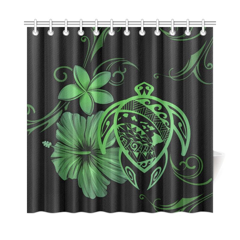 Hawaii Turtle Hibiscus Plumeria Shower Curtain - Green 177 x 172 (cm) Green - Polynesian Pride