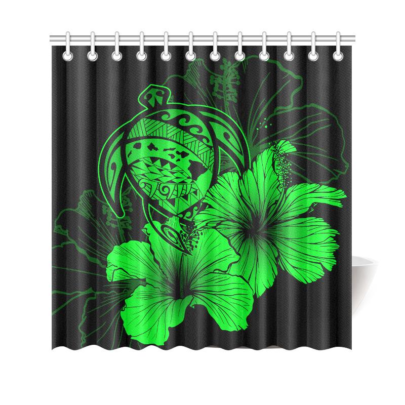 Hawaii Hibiscus Shower Curtain - Turtle Map - Green 177 x 172 (cm) Green - Polynesian Pride