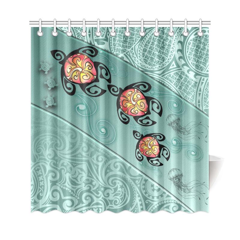 Hawaii Turtle Swimming Tribal Polynesian Shower Curtain - AH - Min Style - Polynesian Pride