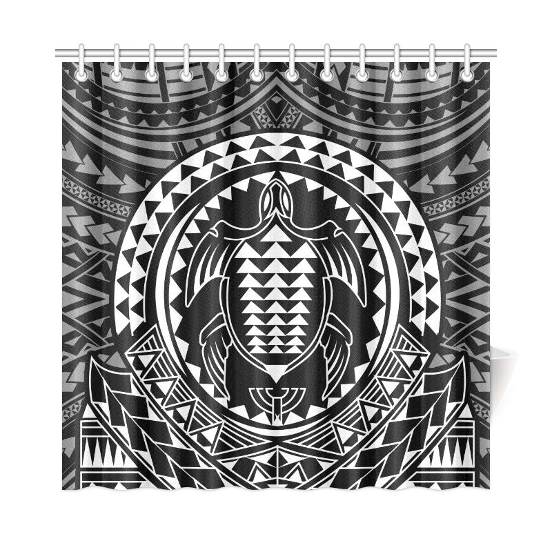Hawaiian Kakau Honu Arc White Polynesian Shower Curtain - Polynesian Pride