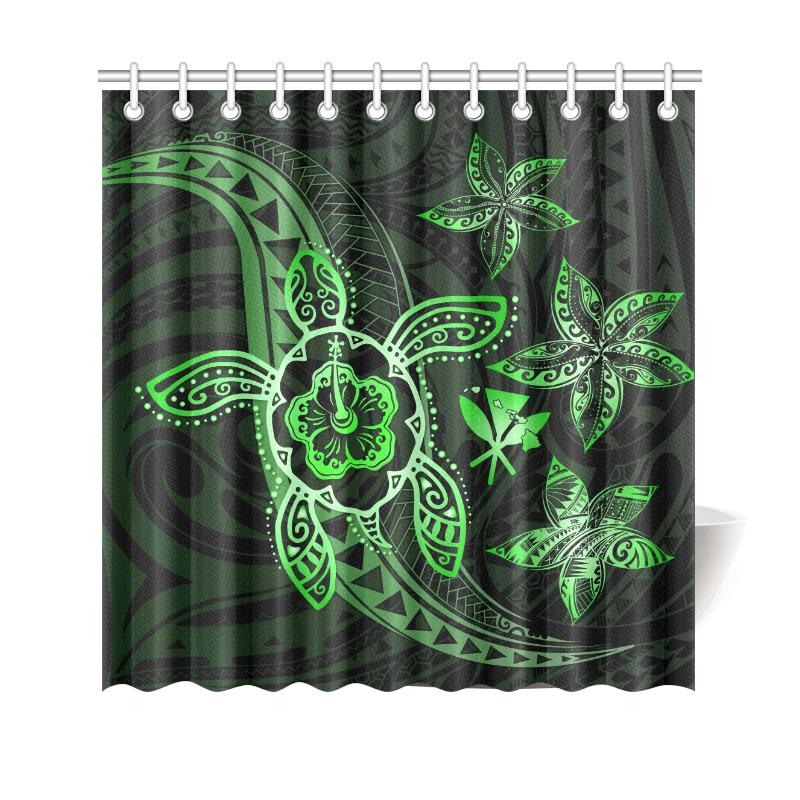 Kanaka Map Hibiscus Plumeria Turtle Art Green Polynesian Shower Curtain 177 x 172 (cm) Green - Polynesian Pride