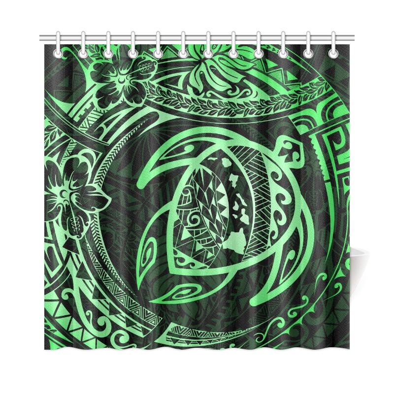 Hawaiian Turtle Polynesian Green Shower Curtain 177 x 172 (cm) Green - Polynesian Pride