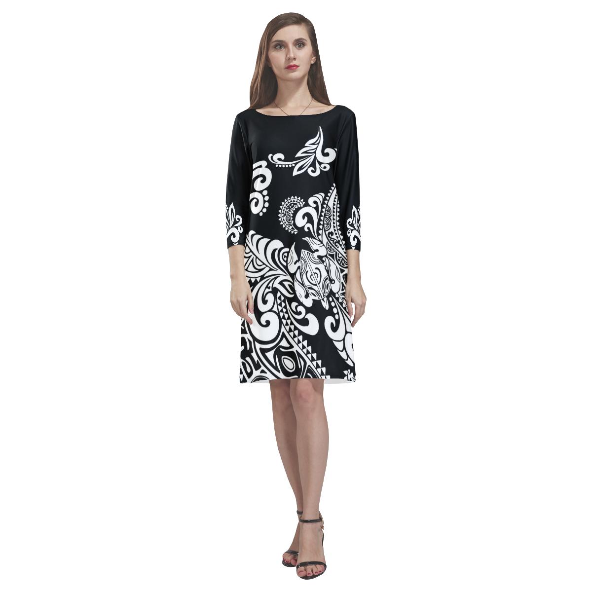 Polynesian Rhea Loose Round Neck Dress - Black Turtle White Women White - Polynesian Pride