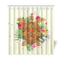 Hawaii Turtle Life Hibiscus Design Shower Curtain 177 x 172 (cm) Beige - Polynesian Pride