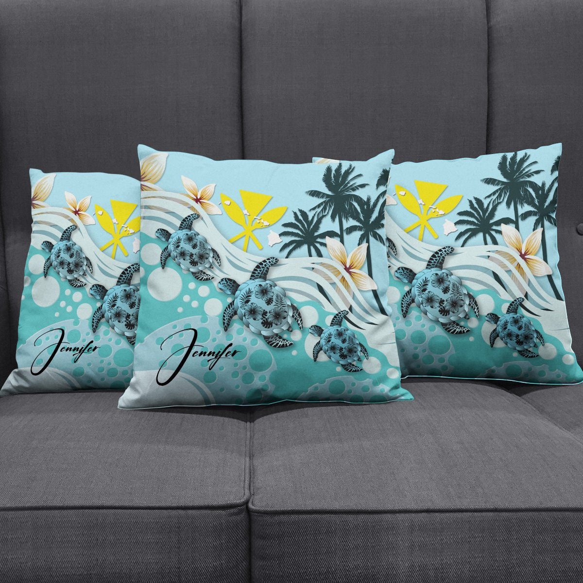 (Custom) Hawaii Pillow Cases - Blue Turtle Hibiscus Personal Signature - Polynesian Pride
