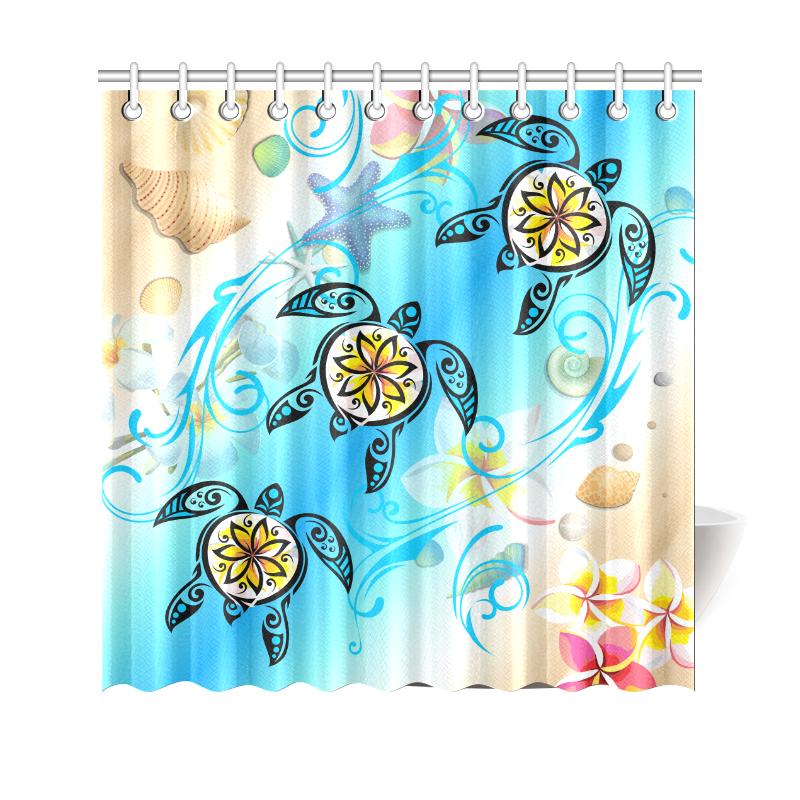 Hawaii Fresh Beach Turtle Plumeria Shower Curtain - AH - Brian Style 177 x 172 (cm) Blue - Polynesian Pride