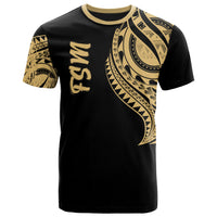 Federated States of Micronesia T Shirt FSM Tatau Gold Patterns Unisex Black - Polynesian Pride
