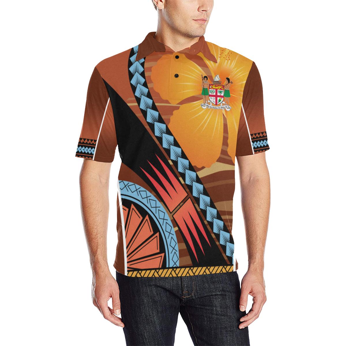 Fiji All Over Print Polo Shirt Fiji Coat Of Arms Sport Style Unisex Orange - Polynesian Pride