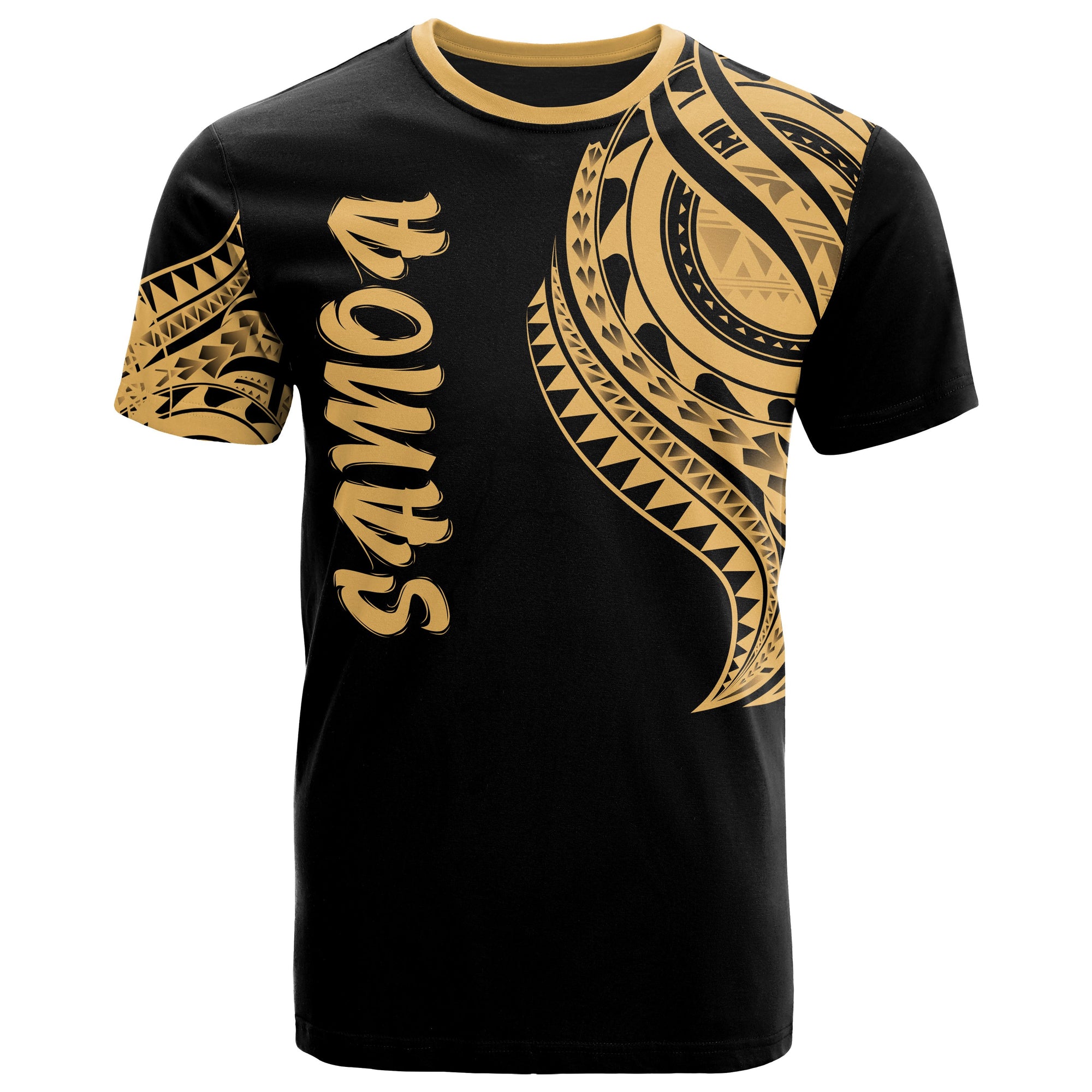 Samoa T Shirt Samoan Tatau Gold Patterns Unisex Black - Polynesian Pride