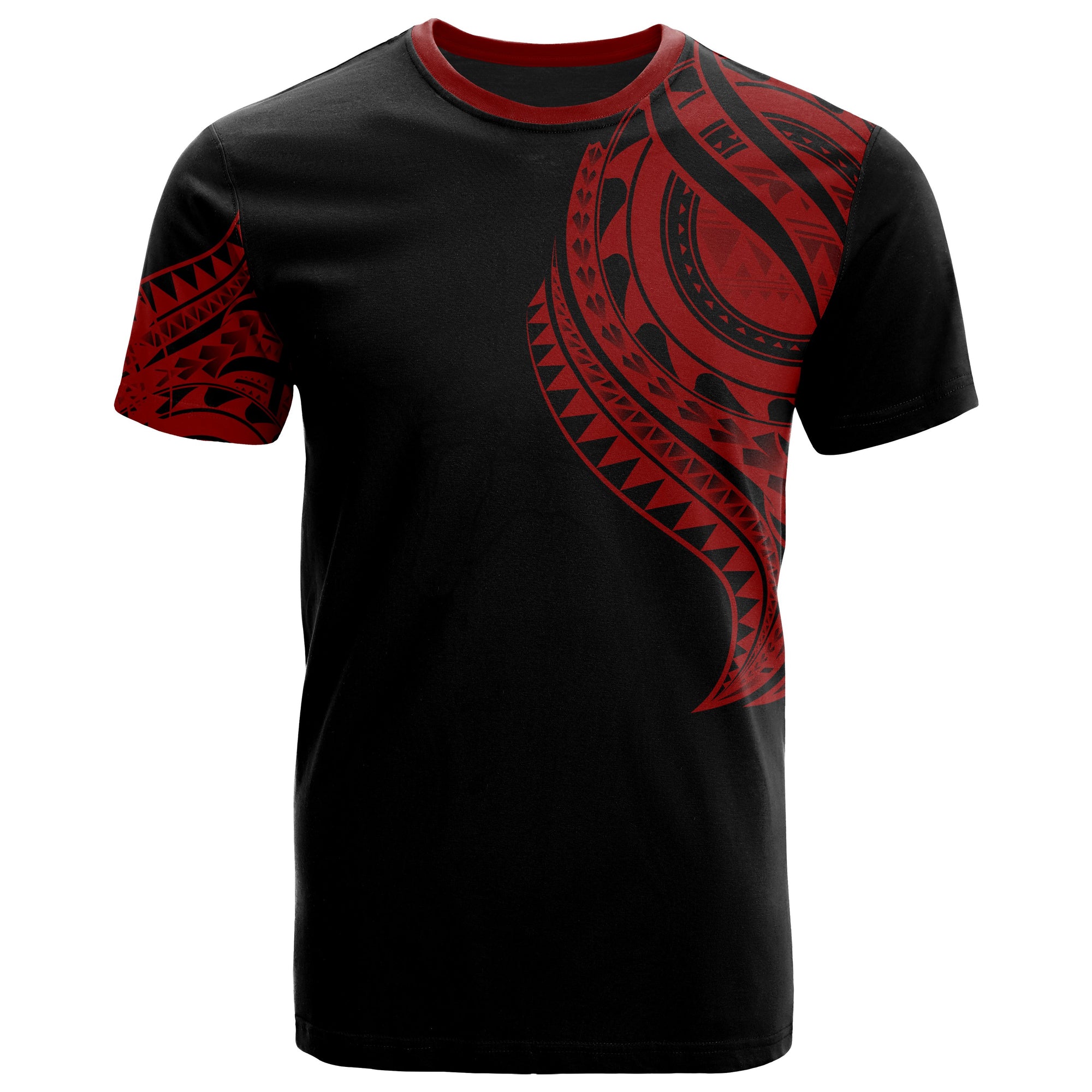 Samoa T Shirt Samoan Tatau Red Patterns With Coat of Arms Unisex Black - Polynesian Pride