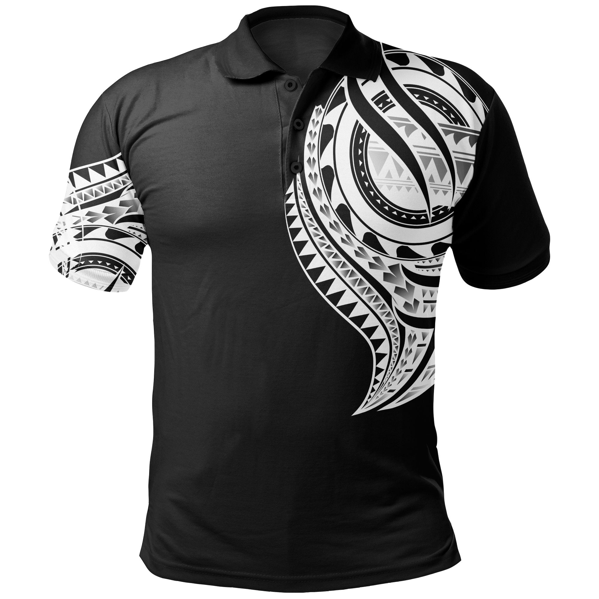 Northern Mariana Islands Polo Shirt Tatau White Patterns With Coat Of Arms Unisex Black - Polynesian Pride