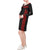 Polynesian Long Sleeve String Tie Dress - Black Parallel Pattern Red - Polynesian Pride