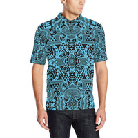 Polynesian Polo Shirt Grown Blue White Unisex Black - Polynesian Pride