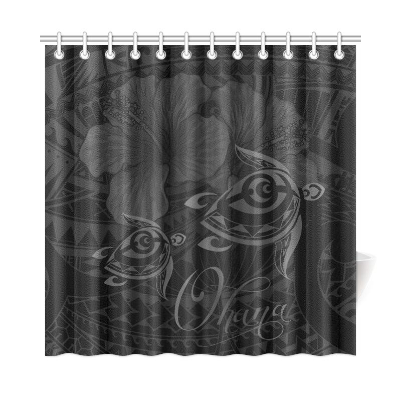 Hawaii Turtle Ohana Hibiscus Poly Shower Curtain - Gray - Polynesian Pride