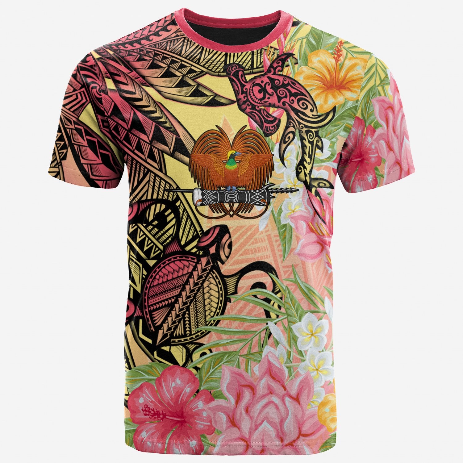 Papua New Guinea T Shirt Flowers Tropical With Sea Animals Unisex Pink - Polynesian Pride