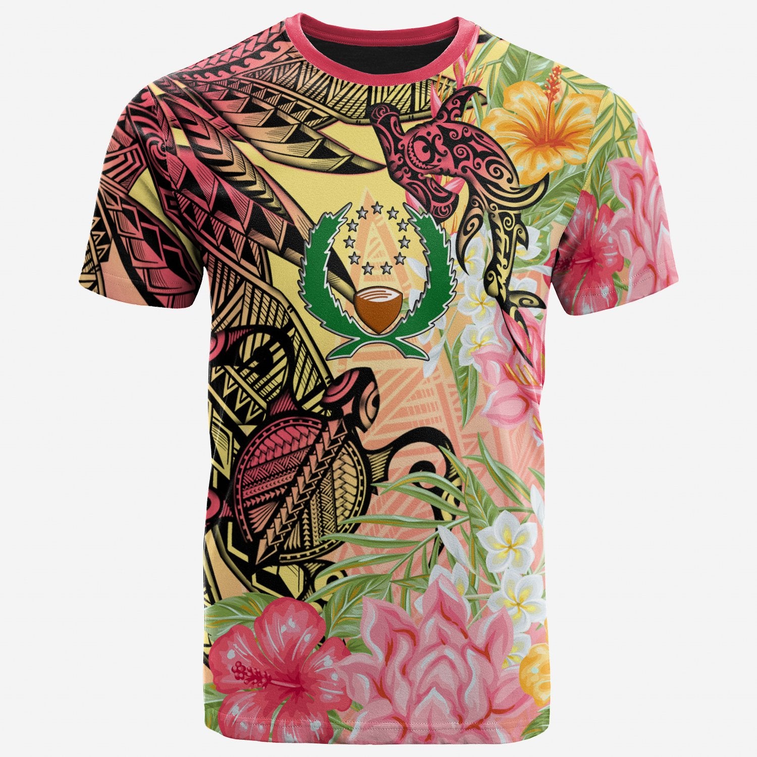 Pohnpei State T Shirt Flowers Tropical With Sea Animals Unisex Pink - Polynesian Pride