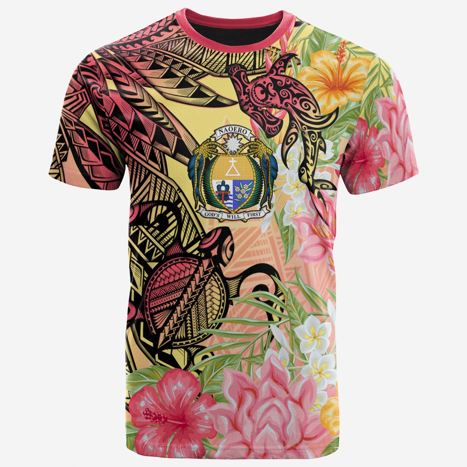 Nauru T Shirt Flowers Tropical With Sea Animals Unisex Pink - Polynesian Pride