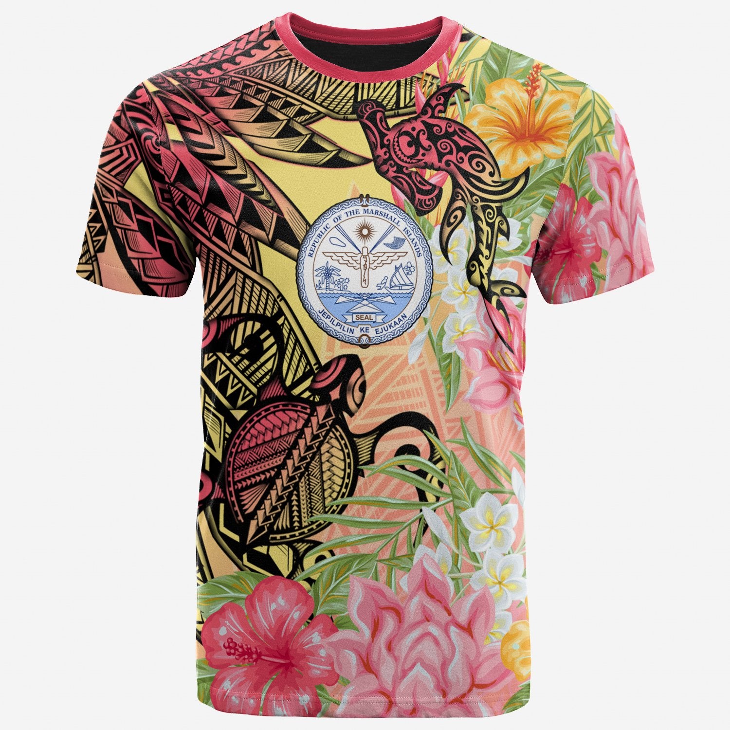 Marshall Islands T Shirt Flowers Tropical With Sea Animals Unisex Pink - Polynesian Pride