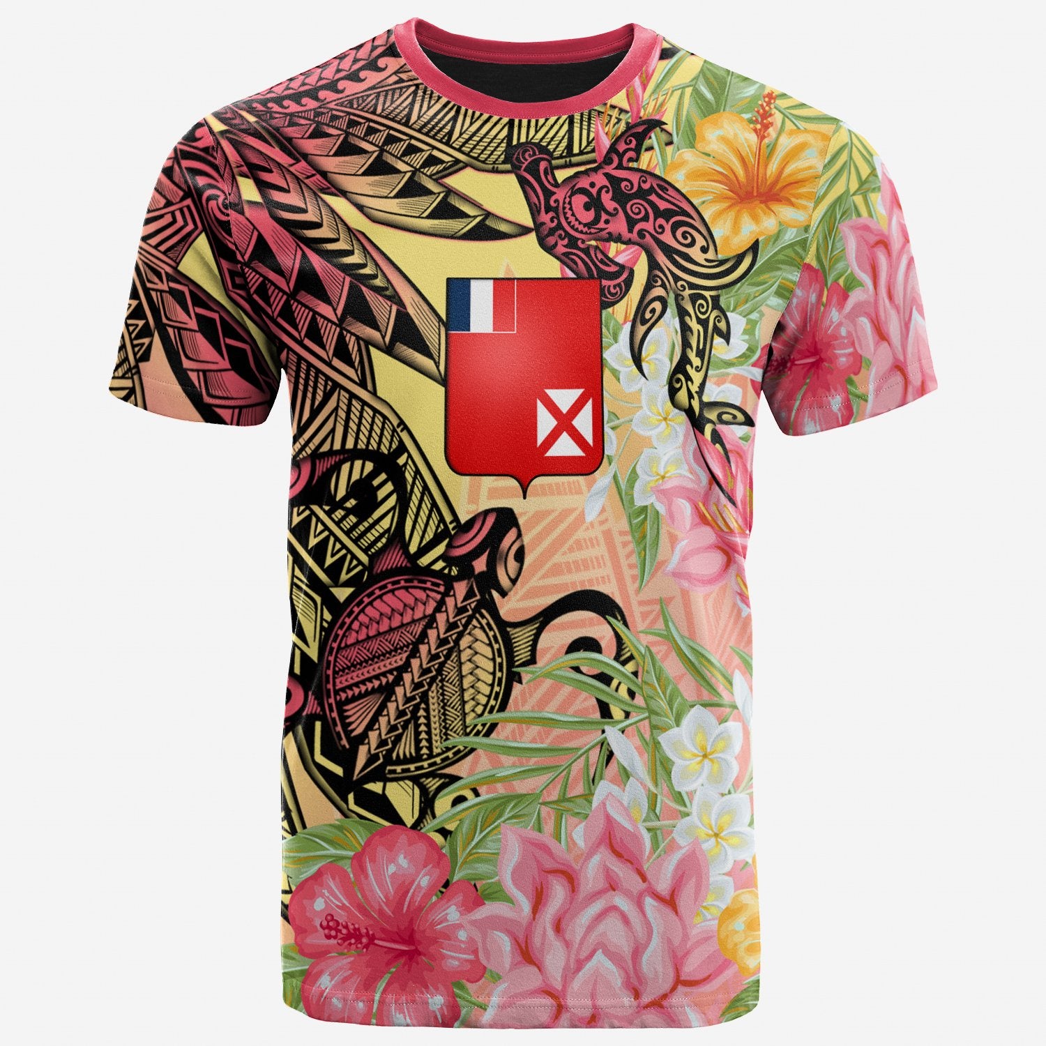 Wallis and Futuna T Shirt Flowers Tropical With Sea Animals Unisex Pink - Polynesian Pride