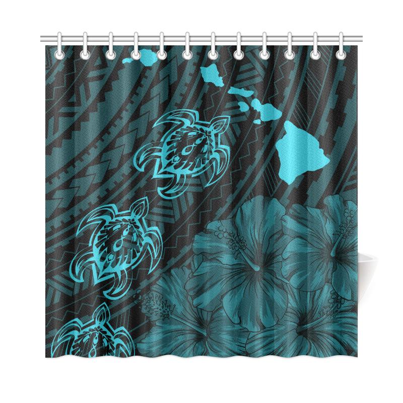 Hawaii Sea Turtle Is Swimming Toward Shower Curtain Blue - Polynesian Pride