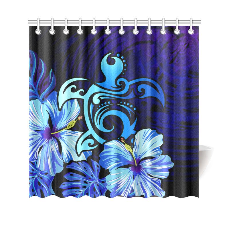 Hawaii Hibiscus Tropical Deap Ocean Turtle Sea Shower Curtain 177 x 172 (cm) Blue - Polynesian Pride