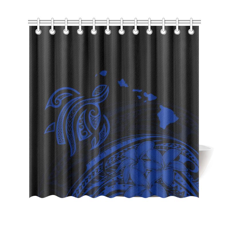 Hawaii Map Plumeria Polynesian Blue Turtle Shower Curtain 177 x 172 (cm) Blue - Polynesian Pride