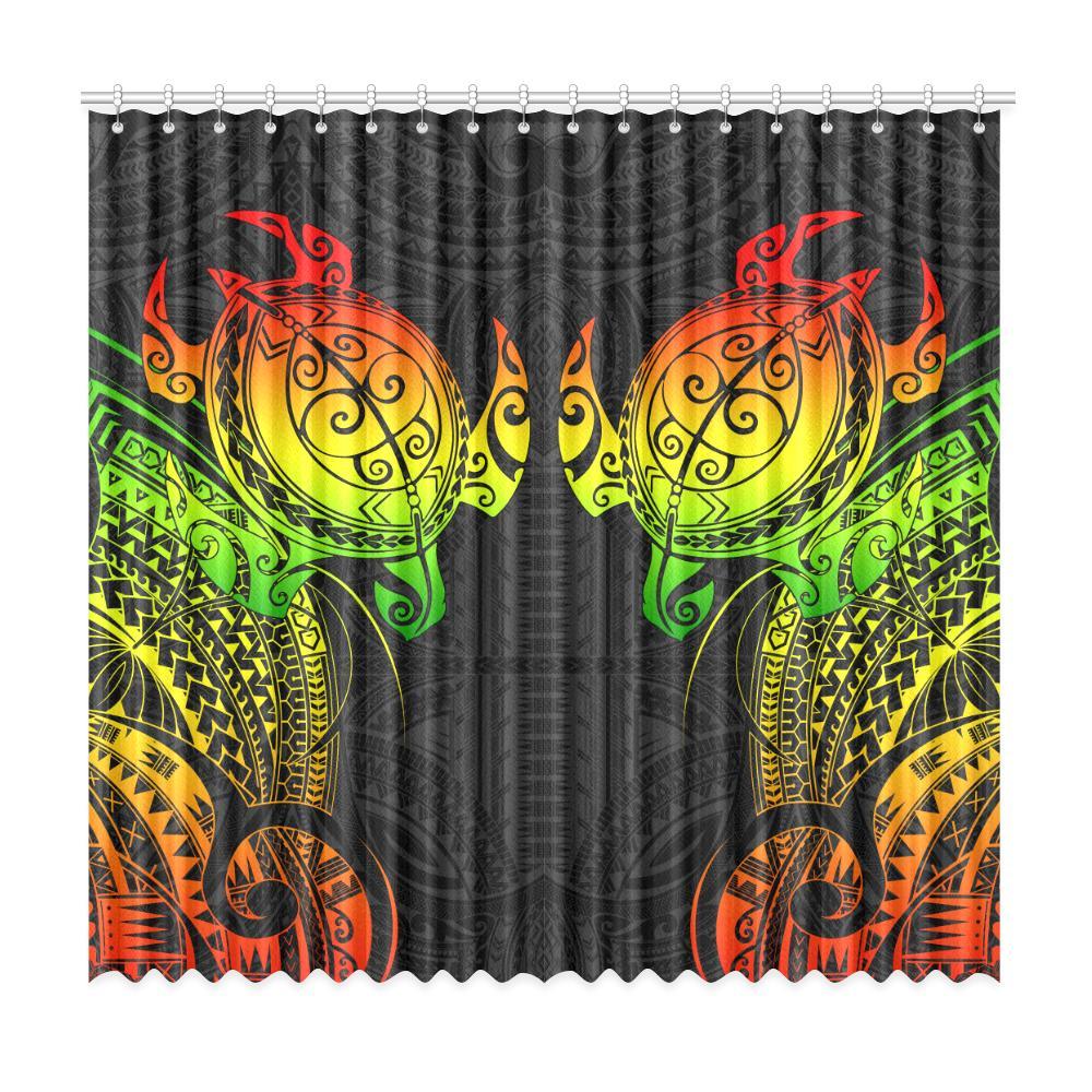 Turtle Window Curtain Reggage Polynesian (Two Pieces) One Size 50"x96"(Two Piece) Black - Polynesian Pride