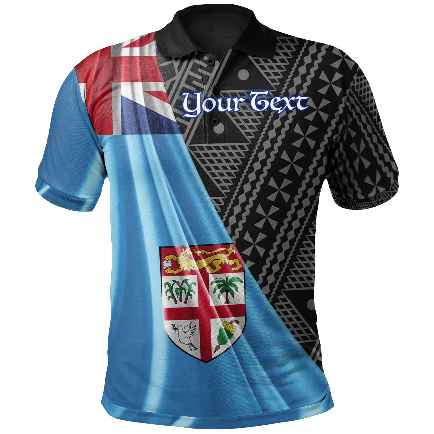 Fiji Polo Shirt Custom Fiji Day 50th Anniversary With Tapa Patterns Unisex Black - Polynesian Pride