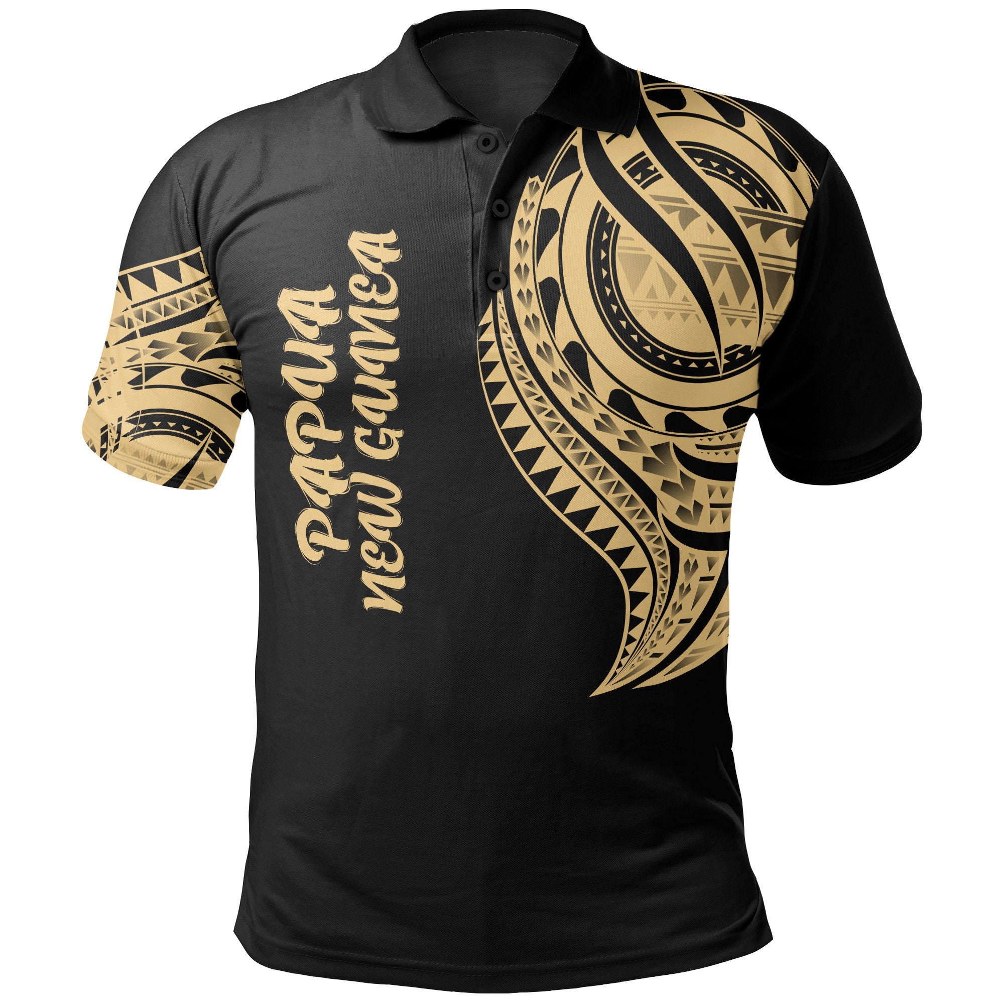 Papua New Guinea Polo Shirt Papua New Guinea Tatau Gold Patterns Unisex Black - Polynesian Pride