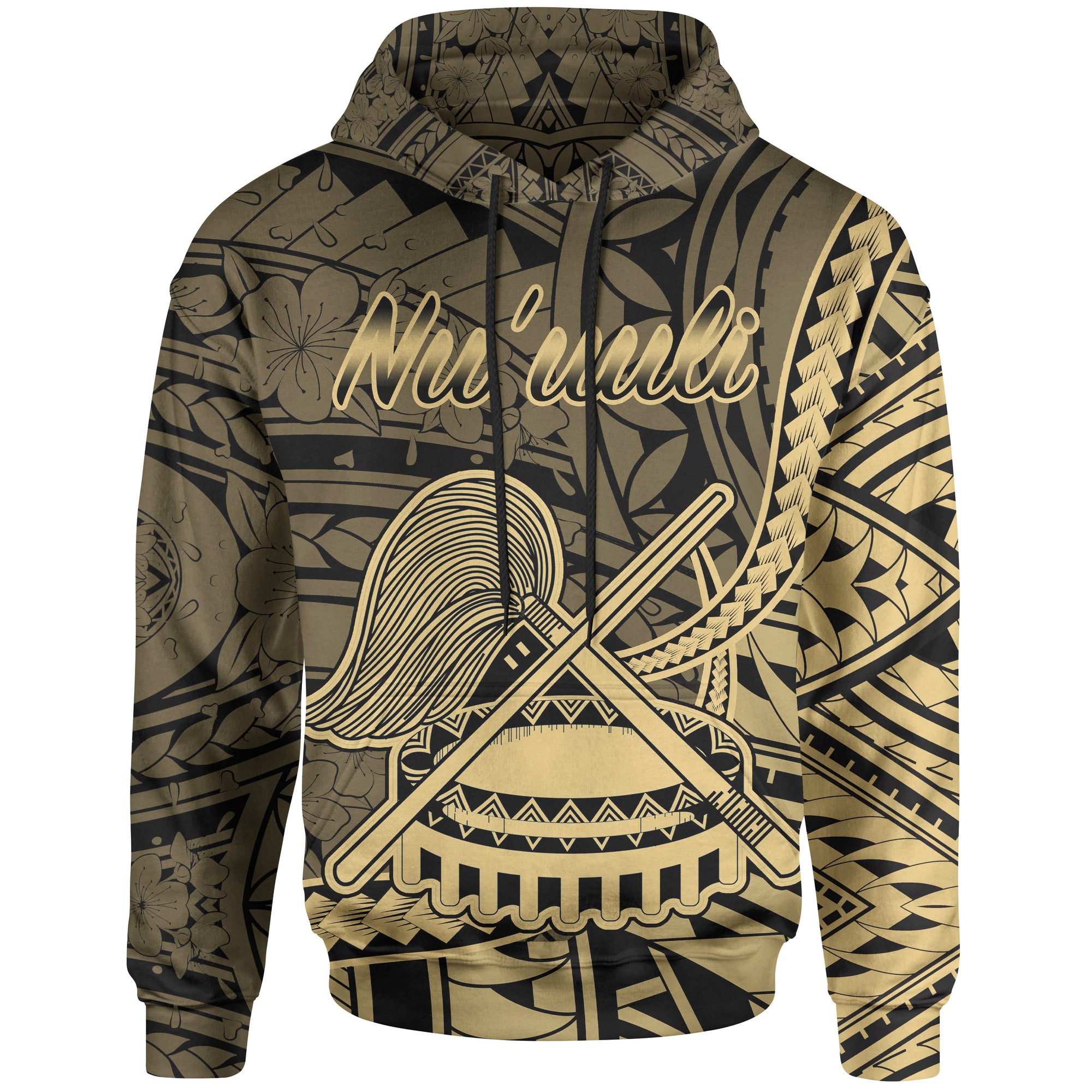 American Samoa Hoodie Nuuuli Polynesian Gold Patterns Unisex Black - Polynesian Pride