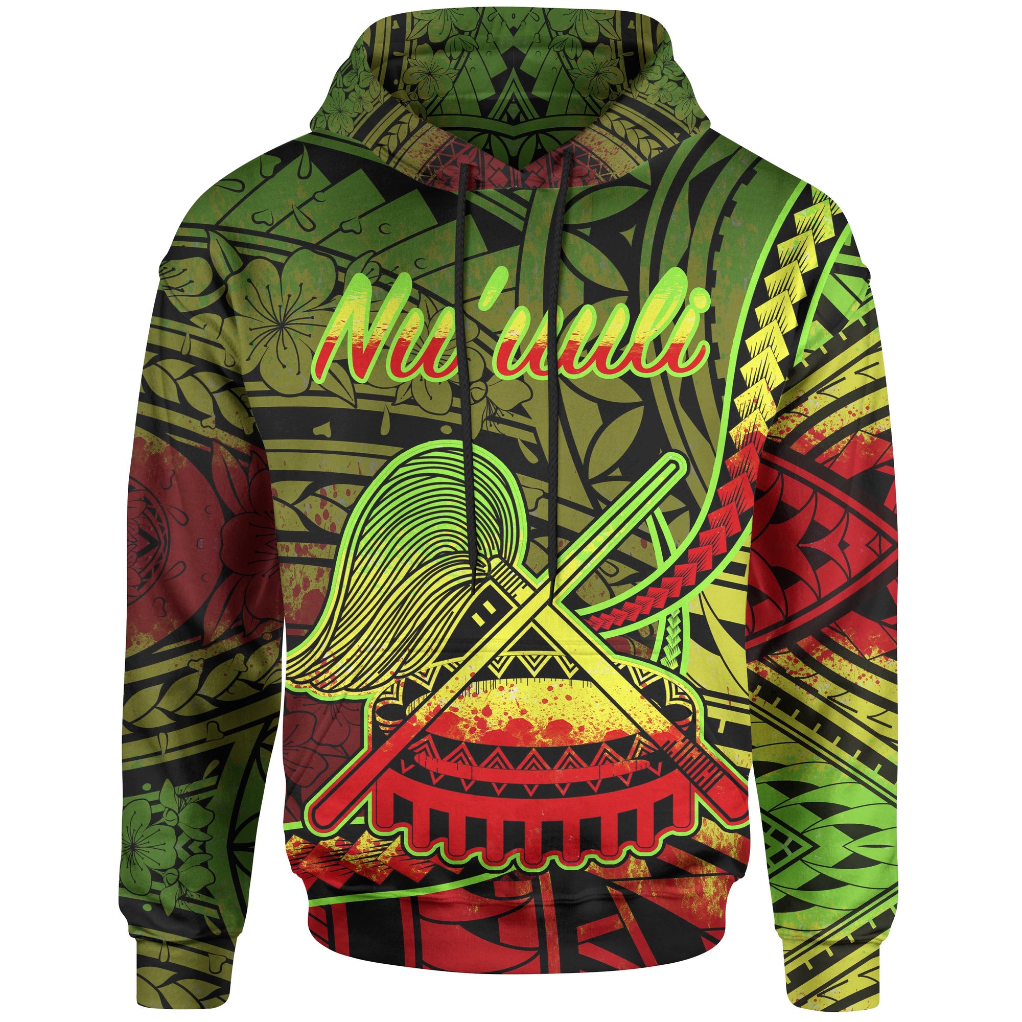 American Samoa Hoodie Nuuuli Polynesian Reggae Patterns Unisex Black - Polynesian Pride