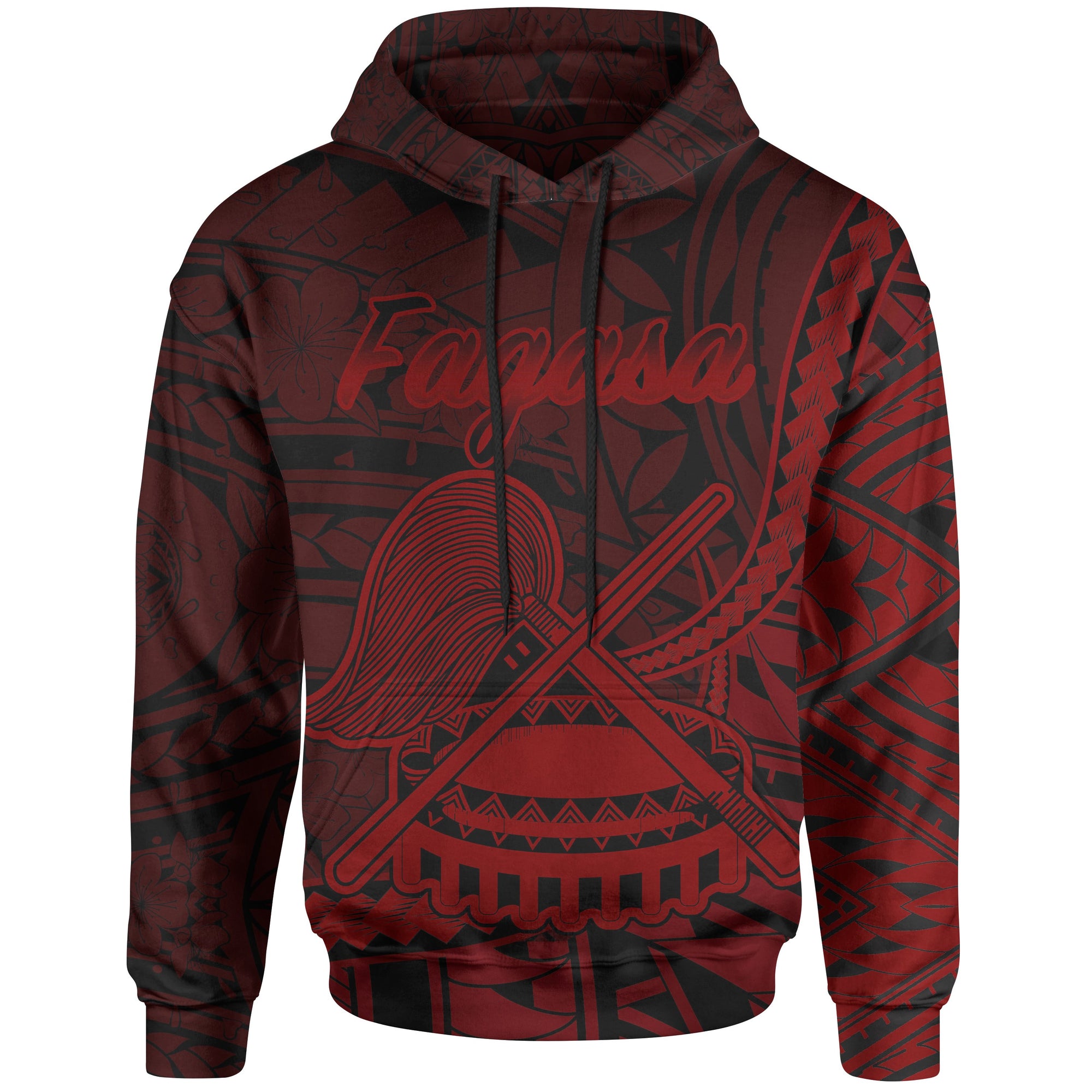 American Samoa Hoodie Fagasa Polynesian Red Patterns Unisex Black - Polynesian Pride