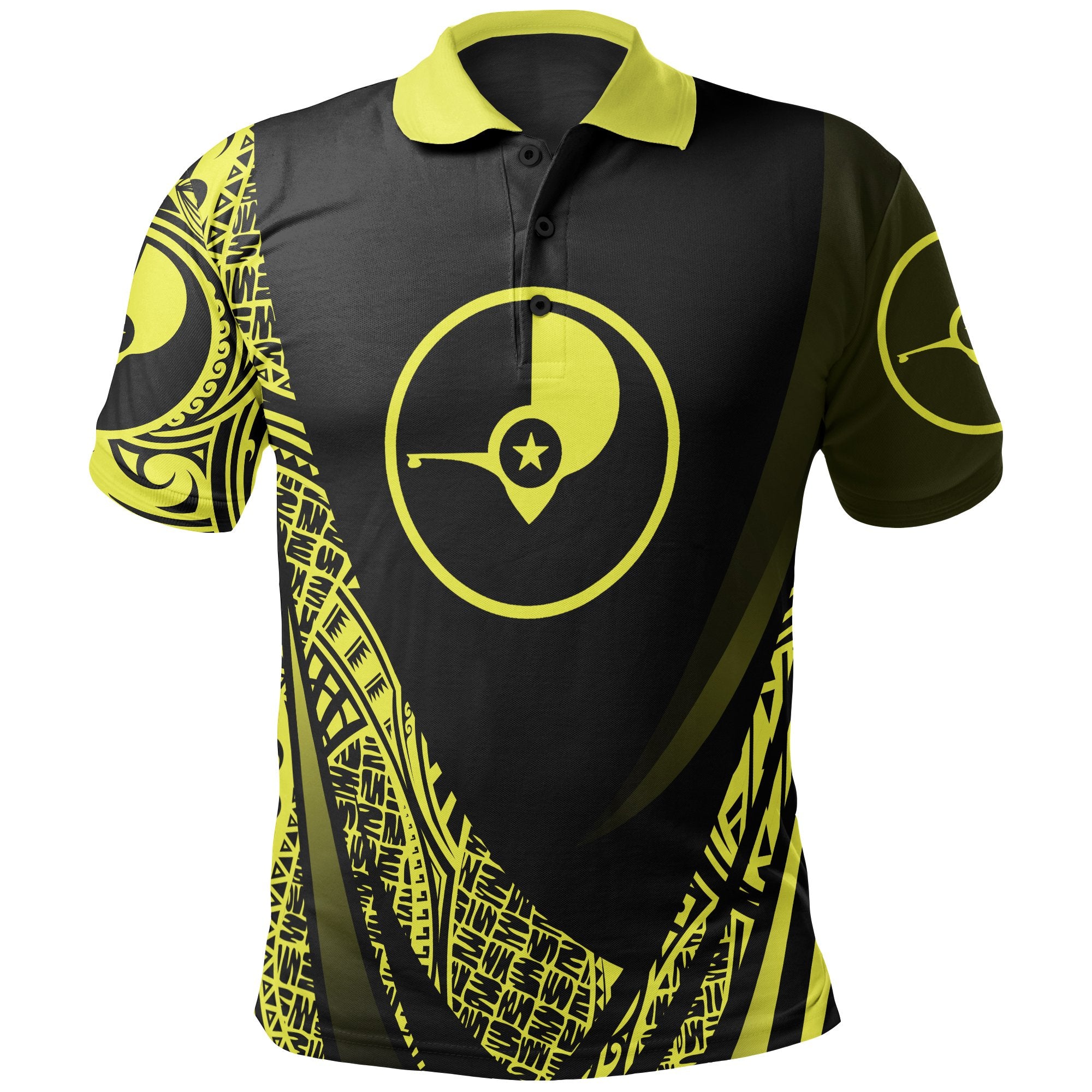 Yap State Polo Shirt Yellow Polynesian Patterns Sport Style Unisex Black - Polynesian Pride