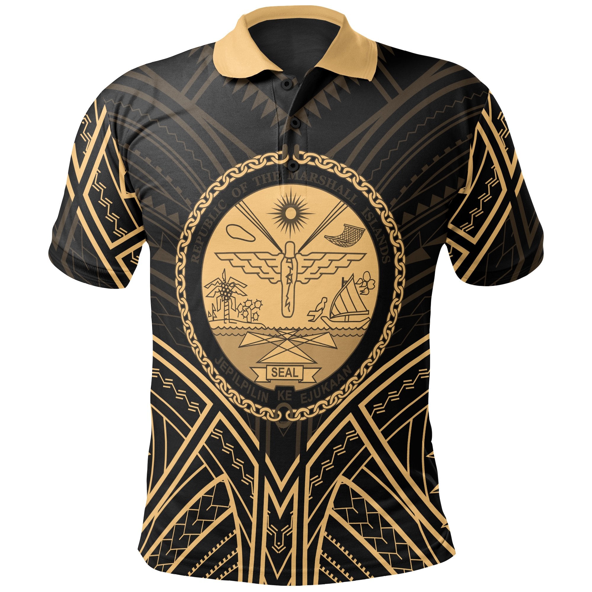 Marshall Polo Shirt Marshall Seal Gold Tribal Patterns Unisex White - Polynesian Pride