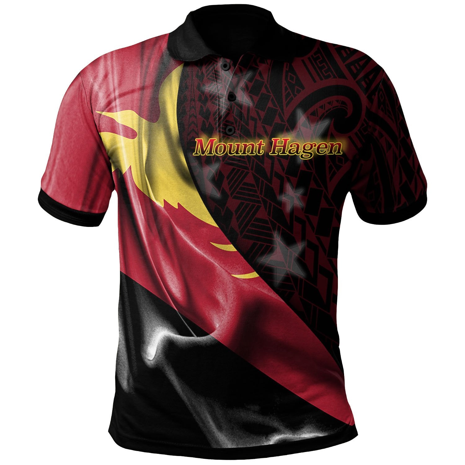 Papua New Guinea Polo Shirt Mount Hagen PNG Flag Of Silk Style Unisex Black - Polynesian Pride